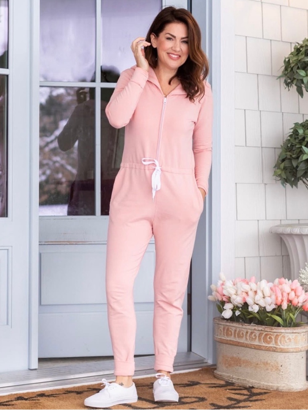 Smash + Tess Blush Pink Hooded Zip Jumpsuit